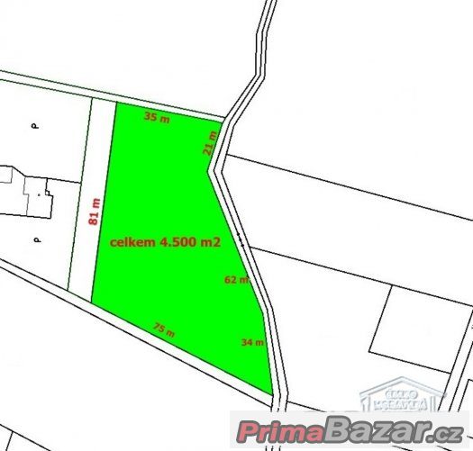 Prodej stavební pozemek, 4.500 m2, Pazderna