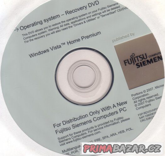 Windows Vista Home Premium Recovery DVD CZ FujitsuSiemens