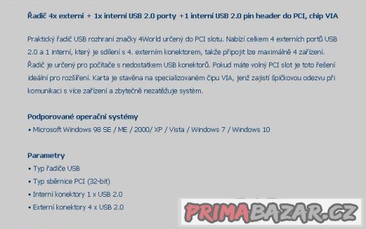 PCI USB 2.0 řadič 4+1, úplně nový