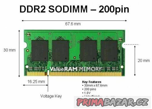 Notebooková paměť SO-DIMM 1 GB DDR2-667  FUNKČNÍ