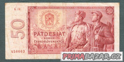 Staré bankovky 50 kčs 1964 VZÁCNÁ serie K
