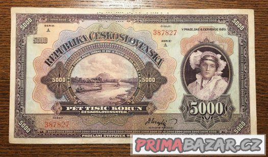 Staré bankovky 5000 korun 1920 VZÁCNÁ serie A