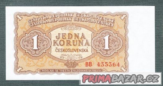 Staré bankovky - 1 kčs 1953 UNC NEPERFOROVANA