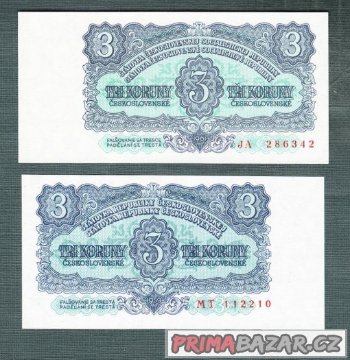 stare-bankovky-3-kcs-1953-a-1961-obe-verze