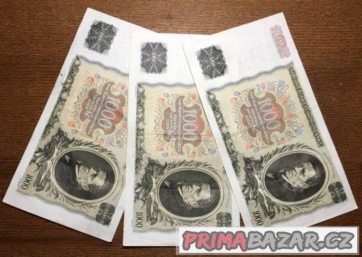 Staré bankovky - 1000 korun 1934 - 3kusy NEPERFOROVANÉ Staré bankovky - 1000 korun 1934 - 3kusy NEPERFOROVANÉ