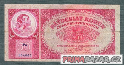 Staré bankovky 50 korun 1929 NEPERFOROVANA