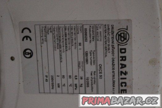 Prodám Bojler Dražice 50l Prodám Bojler Dražice 50l