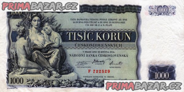 Bankovka 1000kčs 1934