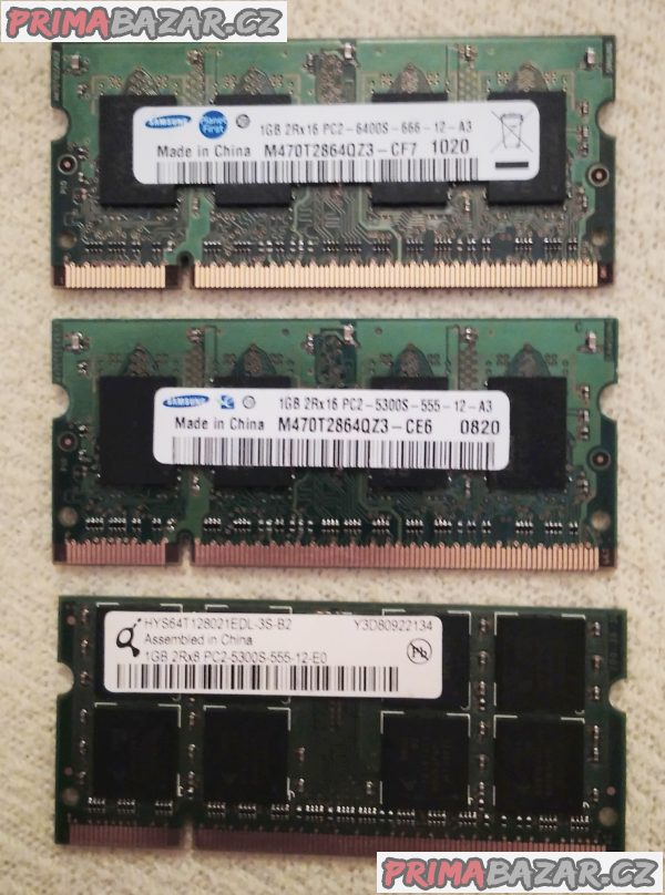 3x RAM paměť pro notebook - 3x 1GB.