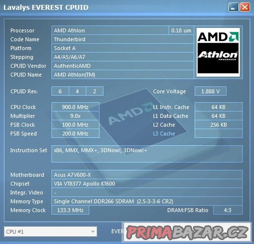 AMD Athlon 900 MHz Thunderbird A0900AMT3B sc.462 FUNKČNÍ
