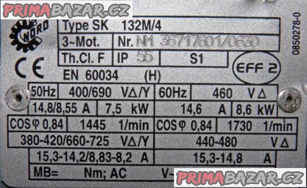 Elektromotor s převodovkou 7,5 KW