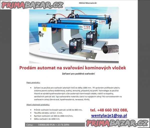 Prodám automat na svařování komínových vložek