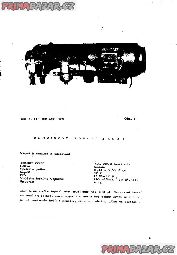 Nezávislé benzínové topení PAL 3 včetně nádrže