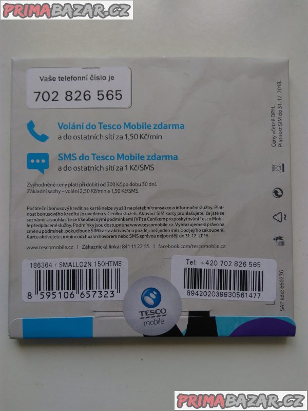 SIM Tesco Mobile PĚKNÉ ČÍSLO!