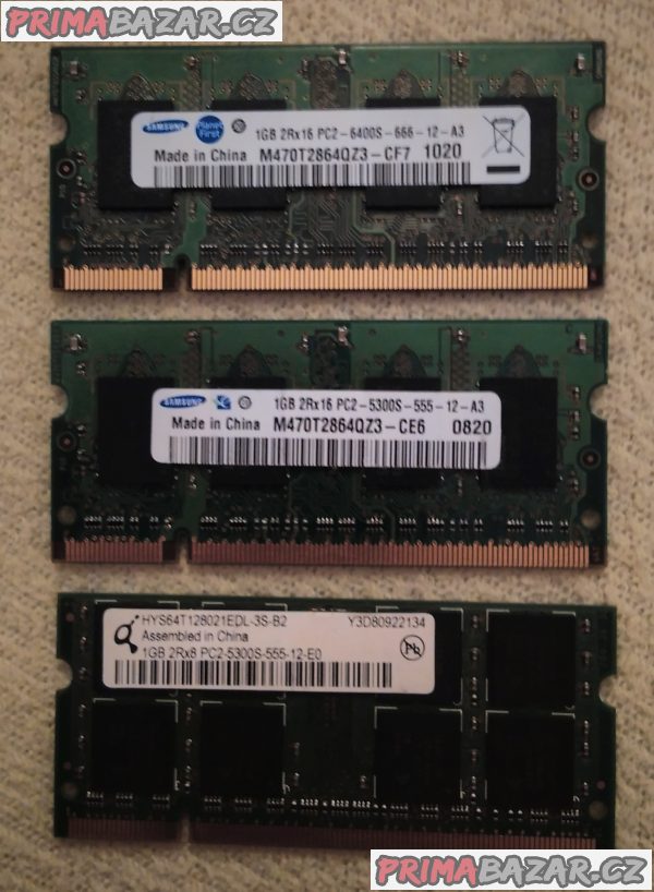 3x RAM paměť pro notebook - 3x 1GB DDR2. 3x RAM paměť pro notebook - 3x 1GB DDR2.