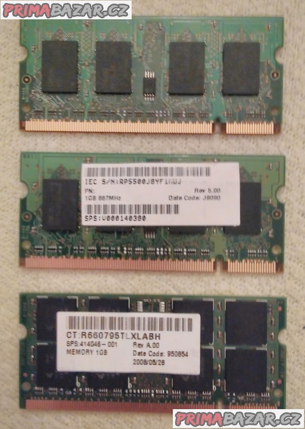 3x RAM paměť pro notebook - 3x 1GB DDR2. 3x RAM paměť pro notebook - 3x 1GB DDR2.