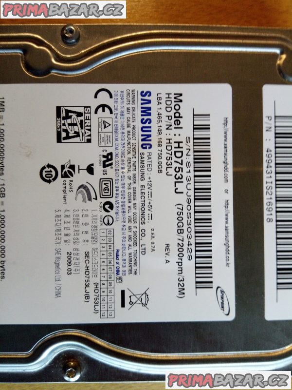 Hardisk Samsung HD753LJ 750 GB 3,5" 7200RPM 32M Hardisk Samsung HD753LJ 750 GB 3,5" 7200RPM 32M