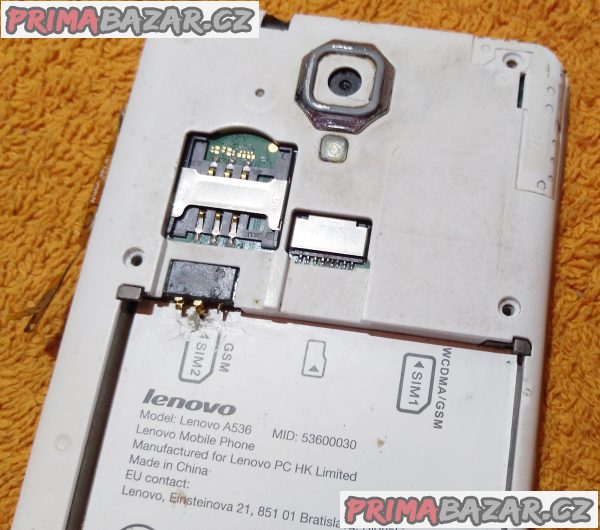 Lenovo A536 s 8GB a na 2 SIM - k opravě nebo na náhradní díly. Lenovo A536 s 8GB a na 2 SIM - k opravě nebo na náhradní díly.