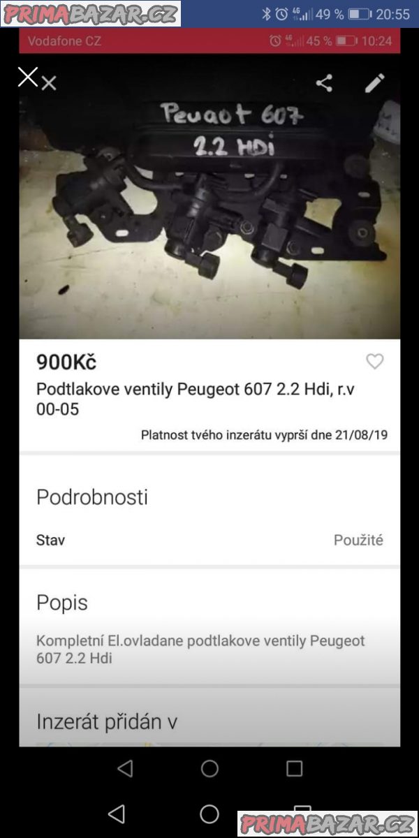 Podtlakove ventily Peugeot