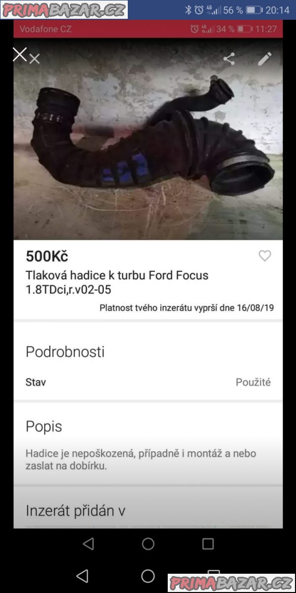 Tlaková hadice k turbu Ford Focus