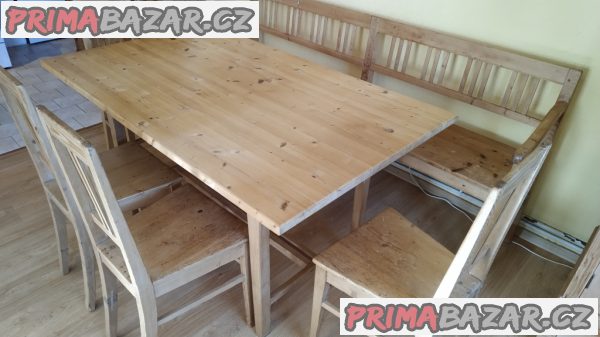 Starožitný stůl + lavice + židle. Starožitný stůl + lavice + židle.