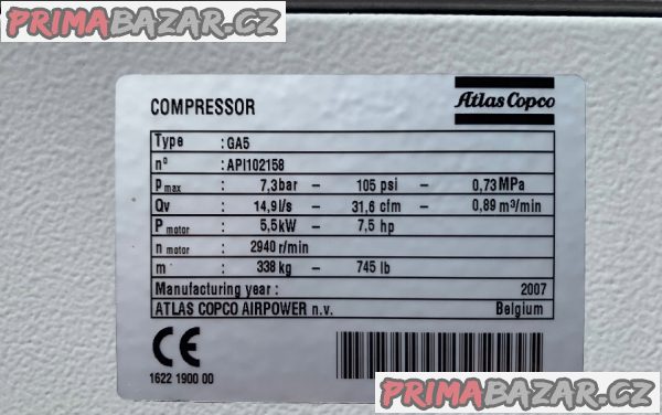Šnekový kompresor Atlas Copco GA 5 FF
