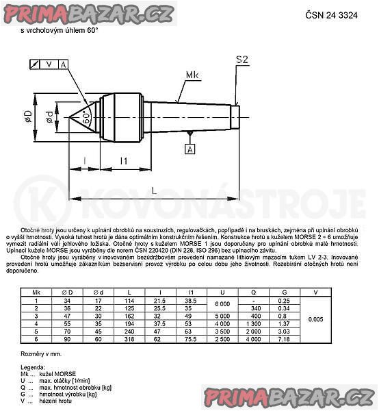 OTOČNÝ UPÍNACÍ HROT S VYM. VLOŽKAMI Mk6 - ČSN 243326