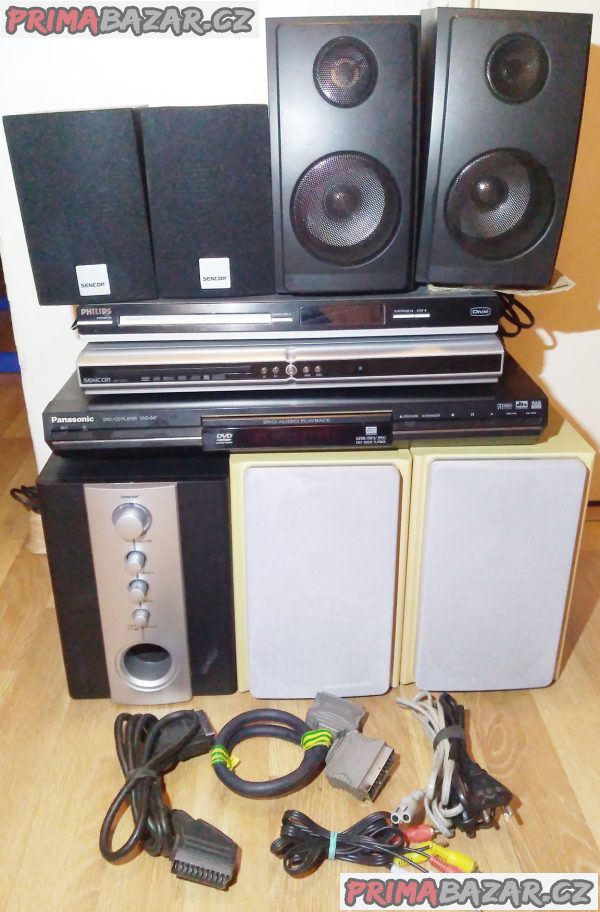 3x DVD přehrávač +6 ks repro +1 subwoofer - levně!!!