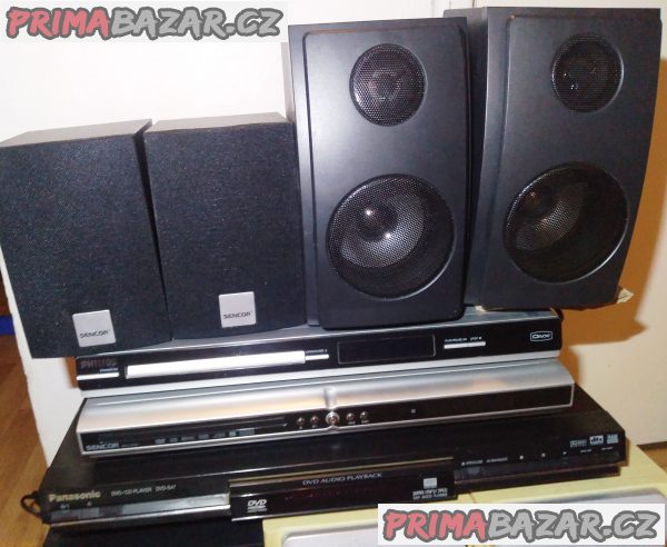 3x DVD přehrávač +6 ks repro +1 subwoofer - levně!!!