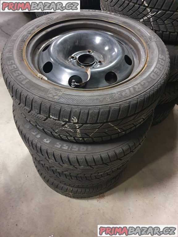 Plechove disky orig. Peugeot citroen 4x108 6jx16 et27 pneu zimní semperit 195/55 r16 87t 60% vzorek cena je za všechny 4 disky i