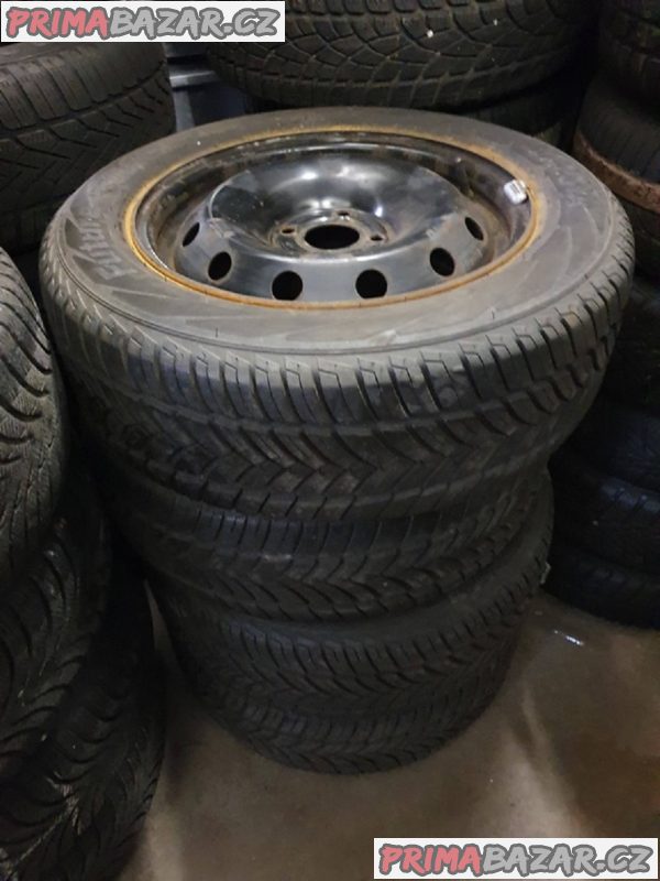 Plechove disky opel stred 56.6 4x100 6jx15 et43 pneu maloya 195/60 r15 88h 70% vzorek cena je za všechny 4 disky i