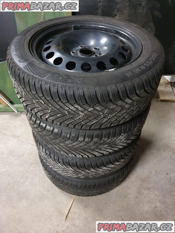 Plechove disky orig. Opel 2160163 5x105 6.5jx16 is41 pneu continental 205/55 r16 91h 98% vzorek zimní  cena je za všechny 4 disky i s p