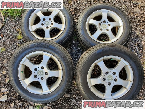 Alu kola Opel Alfa 5x110 6.5jx15 et38 pneu Bridgestone 195/65 r15 91t 90% vzorek zimní  6,5x15 cena je za kompletní sadu 4 d