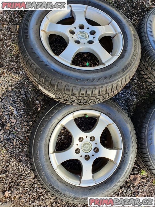 Alu kola Opel Alfa 5x110 6.5jx15 et38 pneu Bridgestone 195/65 r15 91t 90% vzorek zimní  6,5x15 cena je za kompletní sadu 4 d