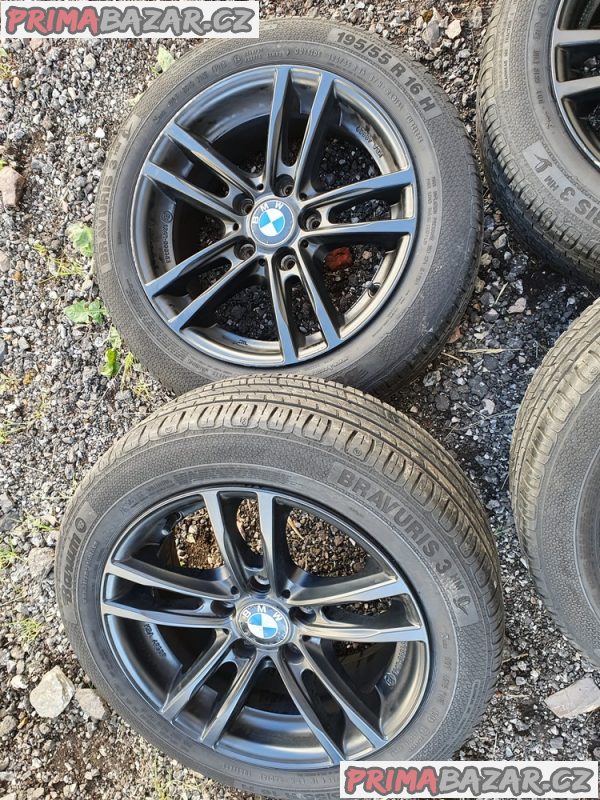 Alu kola BMW Volkswagen t5 orig černý lak 5x120 7jx16 et31 pneu barum bravuris 3 195/55 r16 87h 80% vzorek zimní  7x16 cena je za kompletní sadu 4 disky i