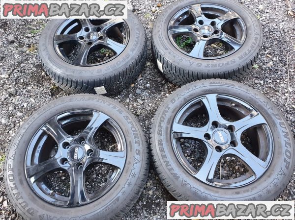 Alu kola orig černý lesk bmw vw t5 5x120 6.5jx16 et40 pneu dunlop 205/60 r16 92h 70-60% vzorek zimní  senzory tlaku v pneumatikách 6,5x16 cena je za kompletní sadu 4 dis