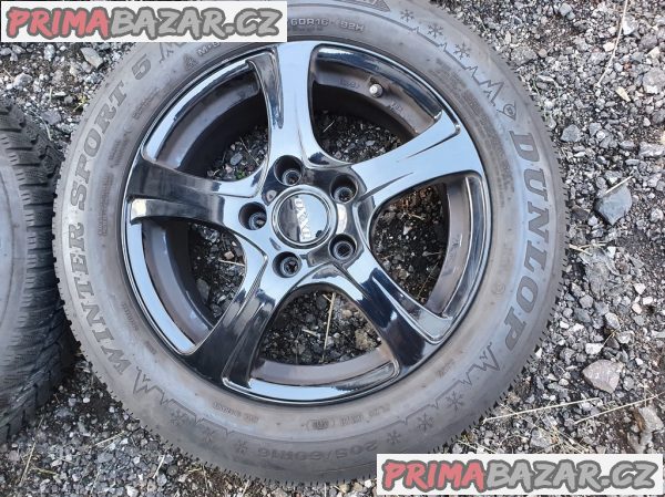 Alu kola orig černý lesk bmw vw t5 5x120 6.5jx16 et40 pneu dunlop 205/60 r16 92h 70-60% vzorek zimní  senzory tlaku v pneumatikách 6,5x16 cena je za kompletní sadu 4 dis