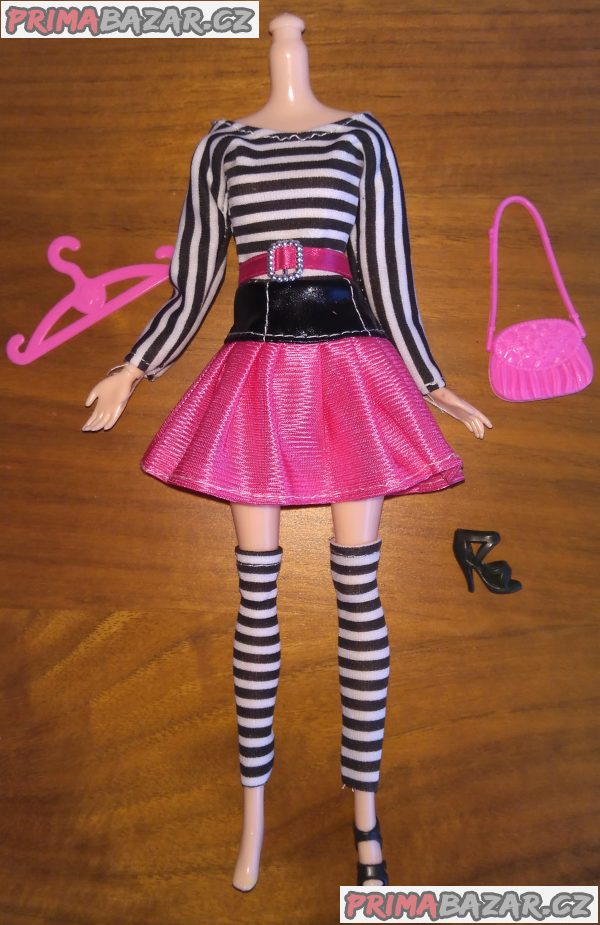 NOVÉ! Set pro panenku Barbie, šaty + podkol. + boty + kabelka + ram..