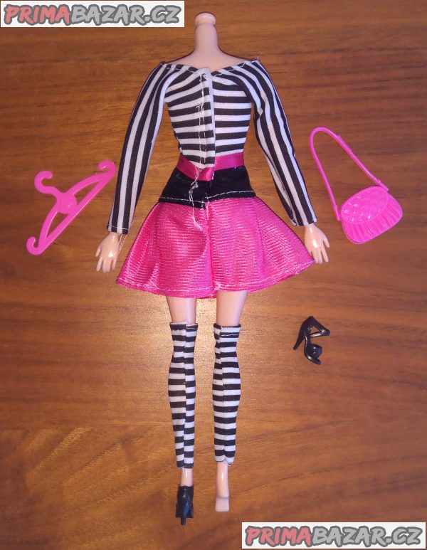 NOVÉ! Set pro panenku Barbie, šaty + podkol. + boty + kabelka + ram..