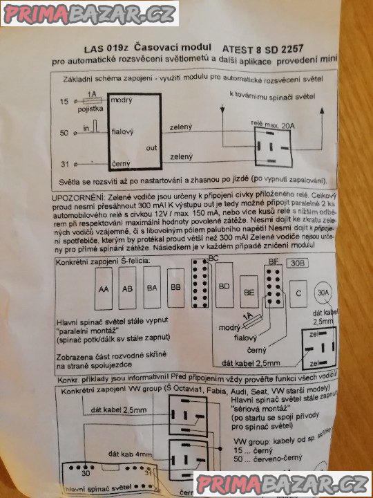 MODUL AUTOMATICKÉHO ROZSVĚCENÍ SVĚTEL LAS 019Z