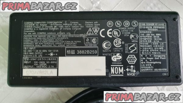 Adaptér pro notebook HP Compaq 18,5V/2,7A/50W Adaptér pro notebook HP Compaq 18,5V/2,7A/50W