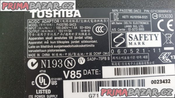 Adaptér pro notebook Toshiba 15V/5A/75W Adaptér pro notebook Toshiba 15V/5A/75W