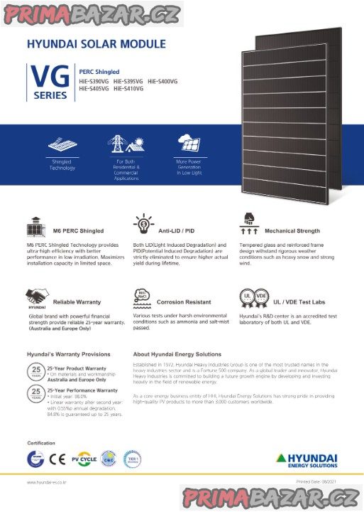 Nové solární panely Hyundai 410 Wp - platné SVT kódy