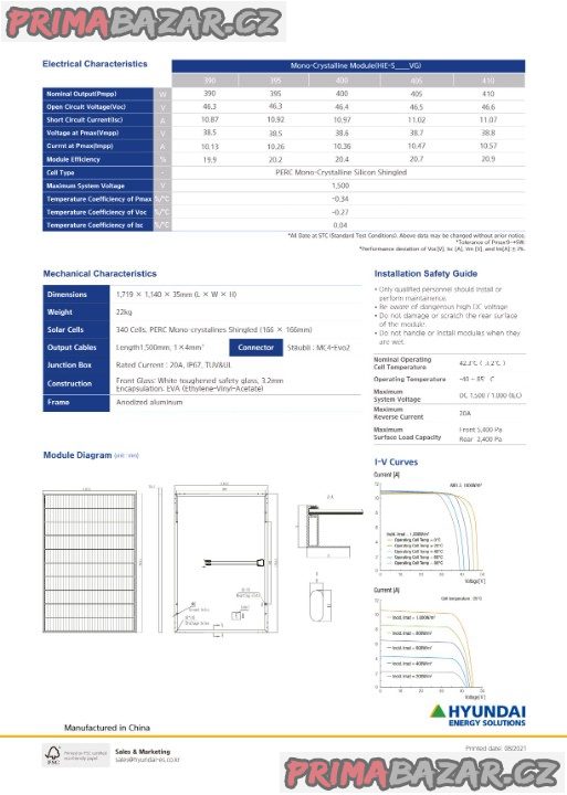 Nové solární panely Hyundai 410 Wp - platné SVT kódy