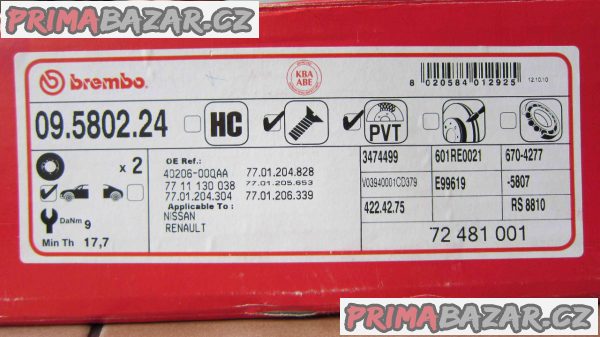 Prodám brzdové kotouče Brembo 09.5802.24