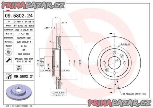 Prodám brzdové kotouče Brembo 09.5802.24