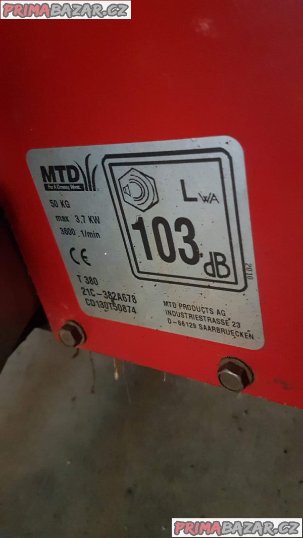 Rotavátor MTD T 380, motor 3,7 KW