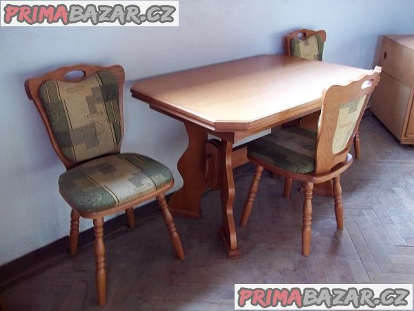 Rustikální rozkládací stůl a 3 židle - masiv