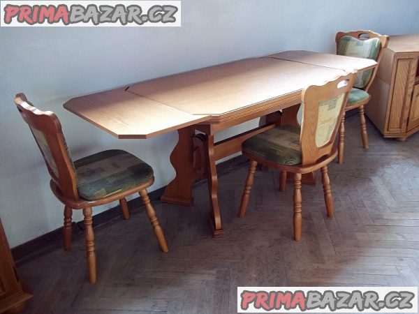 Rustikální rozkládací stůl a 3 židle - masiv