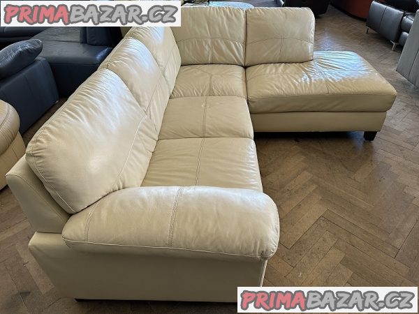 136 Kožená rohová sedací souprava sedačka krémová 136 Kožená rohová sedací souprava sedačka krémová